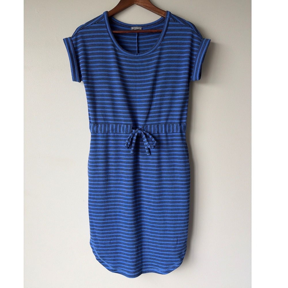 Talbots Womens Blue Striped Drawstring Waist Pocket T-Shirt Dress XS